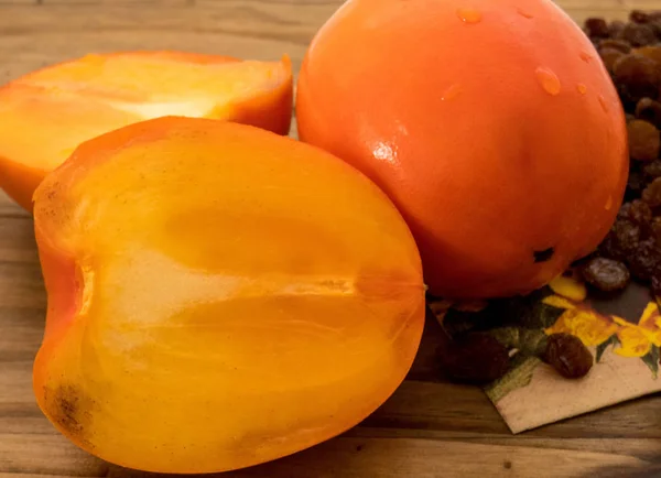 Delicious Fresh Persimmon Fruit Close — Stock Photo, Image