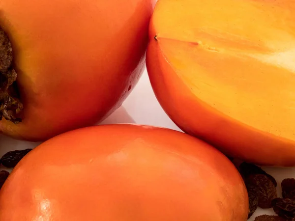 Delicious Fresh Persimmon Fruit Close — Stock Photo, Image