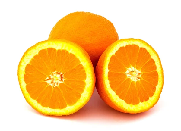 Three oranges close-up on te white background — Stock Photo, Image