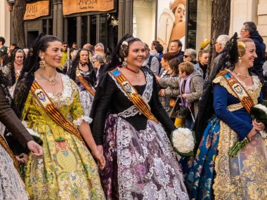 Valencia, Spain, 17.03.2019  Fallas Parade with Falleras