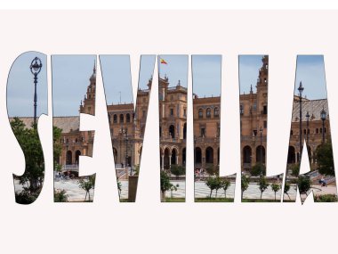 Sevilla kelime metni. Şehir adı kelime metin fotoğraf silueti.