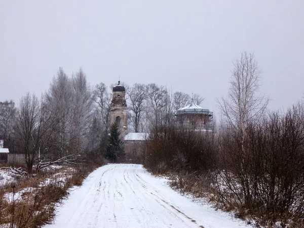 Winterstraße Zur Alten Landkirche Grauer Wintertag — Stockfoto