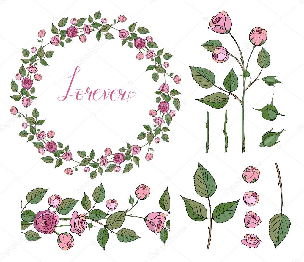 Download Rose wreath. Floral garland. Forever.Lettering. Endless ...