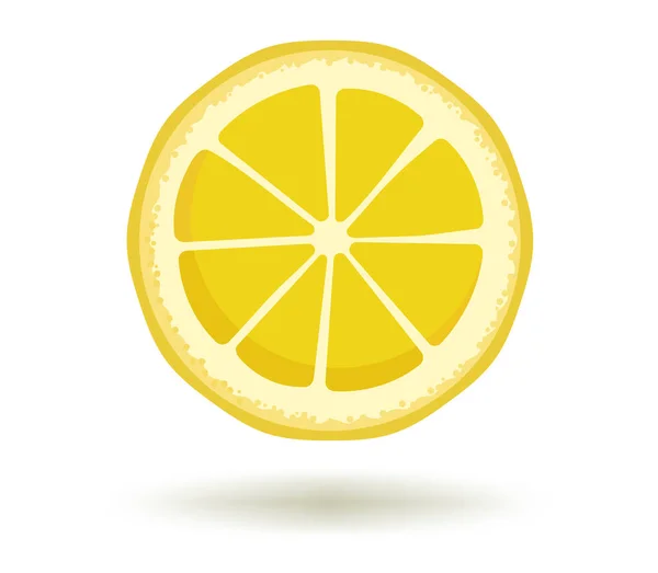 Citrus fruit.Ilustração vetorial de uma fatia de limão amarela brilhante redonda com uma sombra isolada em um fundo branco. Modelo para design de animação, ícone, logotipo, cartaz, publicidade — Vetor de Stock