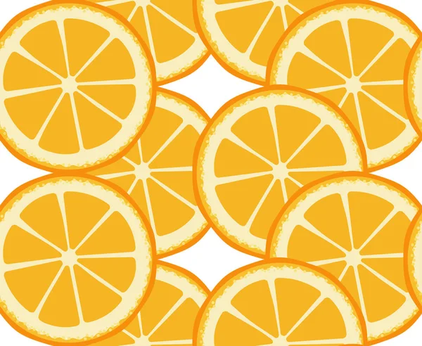 Patrón sin costura vectorial con rodajas redondas de naranja. Textura interminable. Decoración para cafetería, bar, frutería. Huella de cítricos. Funda para planificador, cuaderno en colores cálidos. Diseño de fondo positivo — Vector de stock