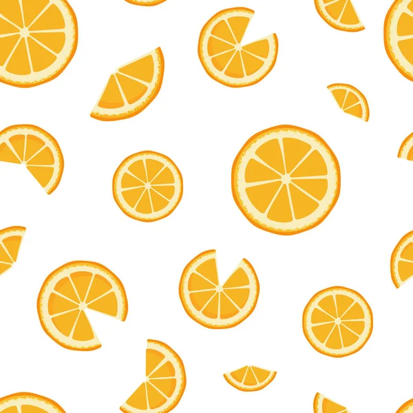 Padrão sem costura vetorial com fatias de laranja isoladas em branco. Textura infinita. Capa para planejador, caderno. Papel de embrulho positivo, embalagem. Fundo de verão quente. Caixa do telemóvel — Vetor de Stock