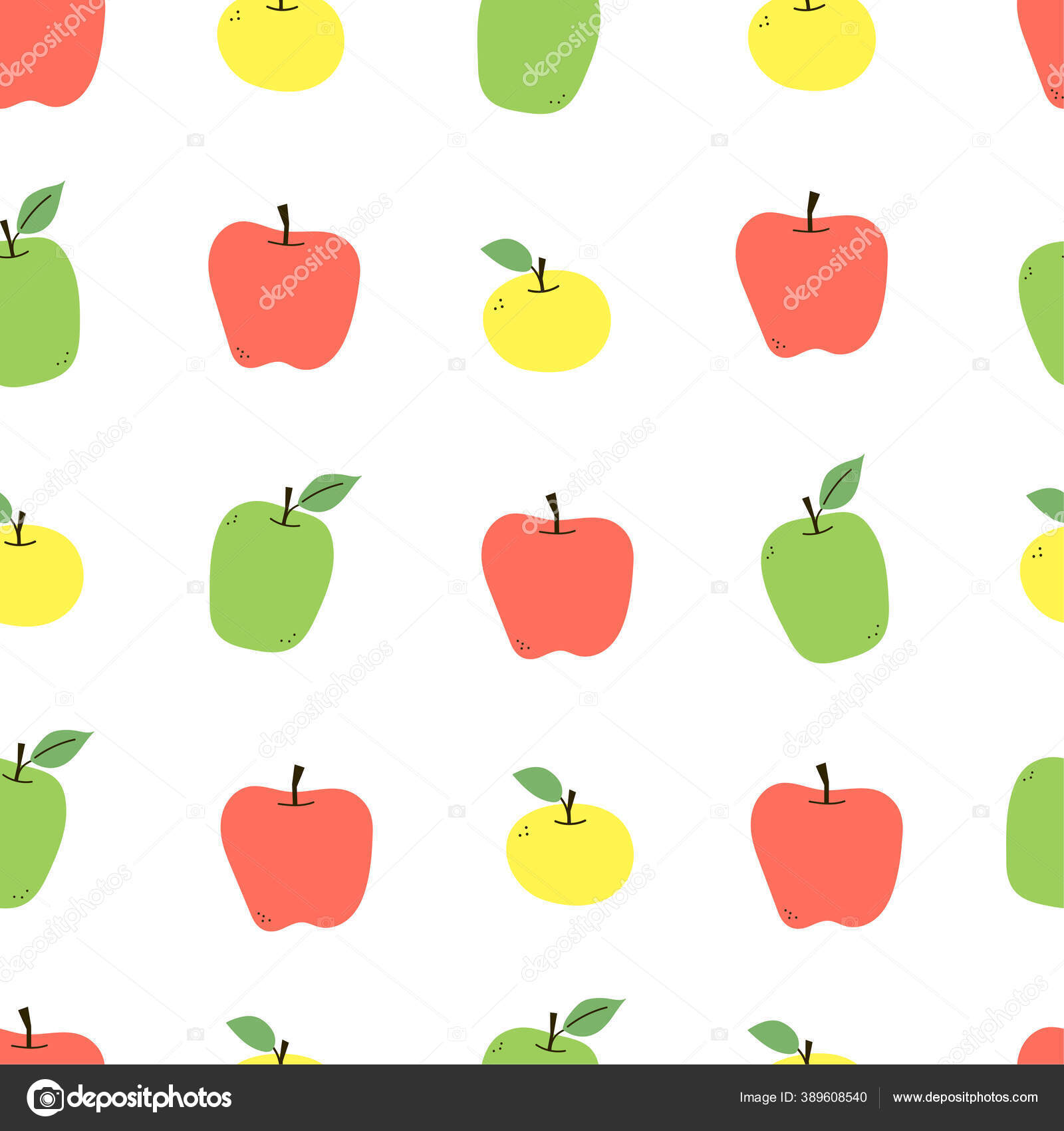 Apple. Endless texture with red, yellow, green apples isolated on white  background. Positive fruit summer print. Modern vector seamless pattern in  flat cartoon style. Background, wallpaper Stock Vector Image by ©Lia_Rey  #389608540