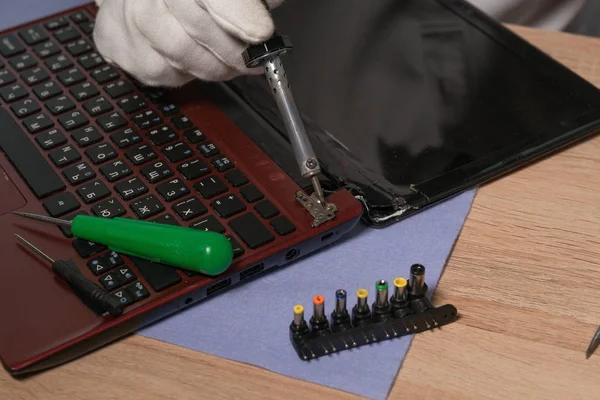 Reparação de um notebook ou laptop. Computador de manutenção e reparação pc . — Fotografia de Stock
