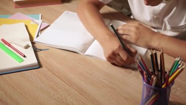 Student Doet Aantekeningen Een Copybook Close Huiswerk — Stockvideo