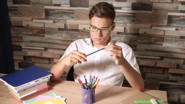 Mladý Muž Zvolí Tužku Pro Psaní Pojetí Školní Přípravy — Stock video