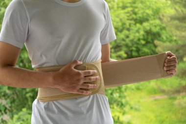Orthopedic corset on the human body, Back support for muscle back.