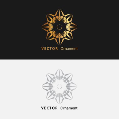 Mandala. Altın siyah arka plan üzerinde süsleme şekli yuvarlak.