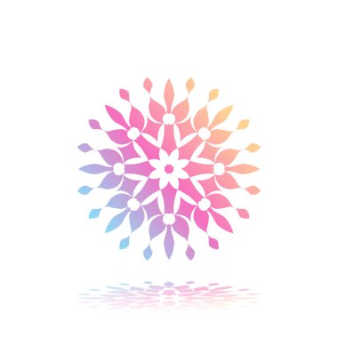 Beyaz degrade mandala yuvarlak arka plan izole. Vektör boho mandala yeşil ve pembe renklerde. Mandala çiçek desenleri ile.