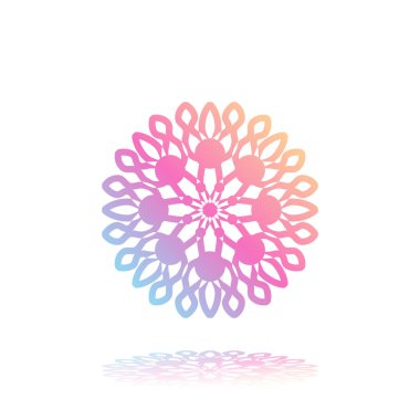 Beyaz degrade mandala yuvarlak arka plan izole. Vektör boho mandala yeşil ve pembe renklerde. Mandala çiçek desenleri ile.