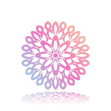 Beyaz degrade mandala yuvarlak arka plan izole. Vektör boho mandala yeşil ve pembe renklerde. Mandala çiçek desenleri ile.