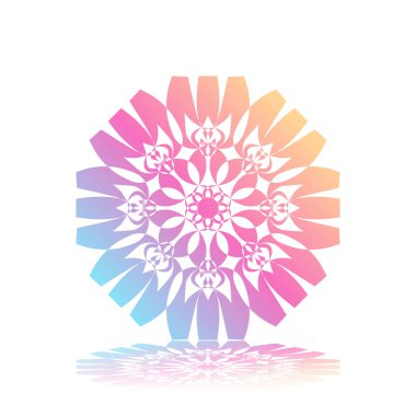 Beyaz degrade mandala yuvarlak arka plan izole. Vektör boho mandala yeşil ve pembe renklerde. Mandala çiçek desenleri ile.