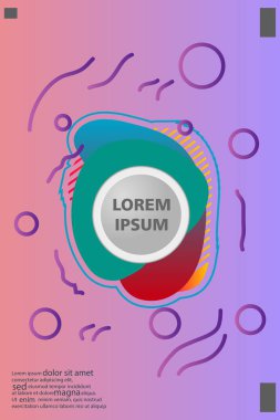 Memphis tarzı kitap tasarım koleksiyonu renkli şablonlarıyla geometrik şekiller, trendy Memphis desenlerle 80's-90's moda. reklam, davet, sunu izole vektör çizim için Ideal