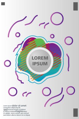 Memphis tarzı kitap tasarım koleksiyonu renkli şablonlarıyla geometrik şekiller, trendy Memphis desenlerle 80's-90's moda. reklam, davet, sunu izole vektör çizim için Ideal