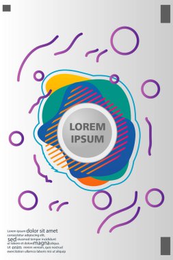 Memphis tarzı kitap tasarım koleksiyonu renkli şablonlarıyla geometrik şekiller, trendy Memphis desenlerle 80's-90's moda. reklam, davet, sunu izole vektör çizim için Ideal