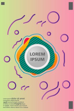 Memphis tarzı kitap tasarım koleksiyonu renkli şablonlarıyla geometrik şekiller, trendy Memphis desenlerle 80's-90's moda. reklam, davet, sunu izole vektör çizim için Ideal