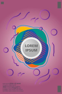 Memphis tarzı kitap tasarım koleksiyonu renkli şablonlarıyla geometrik şekiller, trendy Memphis desenlerle 80's-90's moda. reklam, davet, sunu izole vektör çizim için Ideal