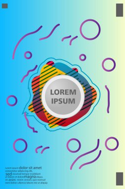 Memphis tarzı kitap tasarım koleksiyonu renkli şablonlarıyla geometrik şekiller, trendy Memphis desenlerle 80's-90's moda. reklam, davet, sunu izole vektör çizim için Ideal