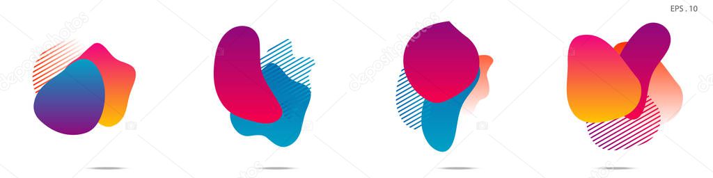 Set of abstract modern graphic elements. Dynamical colored forms and line. Gradient abstract banners with flowing liquid shapes. Template for the design of a logo, flyer or presentation. Vector.