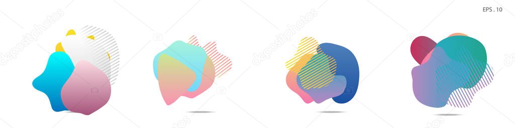 Set of abstract modern graphic elements. Dynamical colored forms and line. Gradient abstract banners with flowing liquid shapes. Template for the design of a logo, flyer or presentation. Vector.