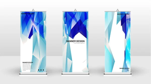 Diseño de plantilla de banner vertical. puede ser utilizado para folletos, portadas, publicaciones, etc. Concepto de un patrón de fondo de diseño triangular con color azul — Archivo Imágenes Vectoriales