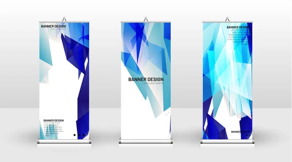 Design verticale del modello di banner. può essere utilizzato per opuscoli, copertine, pubblicazioni, ecc. Concetto di un disegno triangolare modello di sfondo con colore blu — Vettoriale Stock