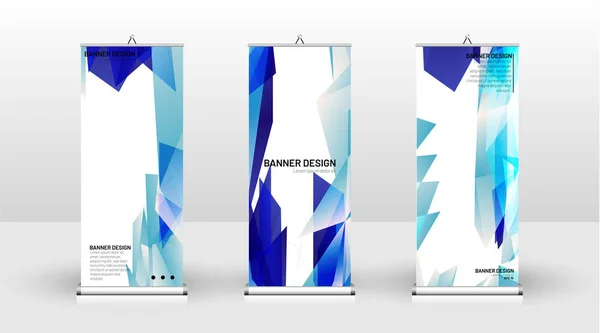 Design șablon banner vertical. pot fi utilizate pentru broșuri, coperți, publicații etc. Conceptul unui model de fundal triunghiular de design cu albastru de culoare — Vector de stoc