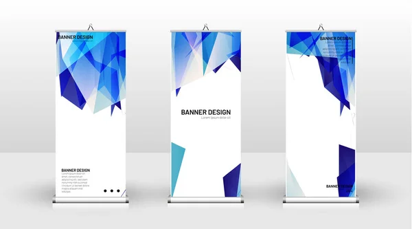 Design vertikaler Banner-Vorlagen. kann für Broschüren, Cover, Veröffentlichungen usw. verwendet werden. Konzept eines dreieckigen Designs Hintergrundmuster mit der Farbe blau — Stockvektor