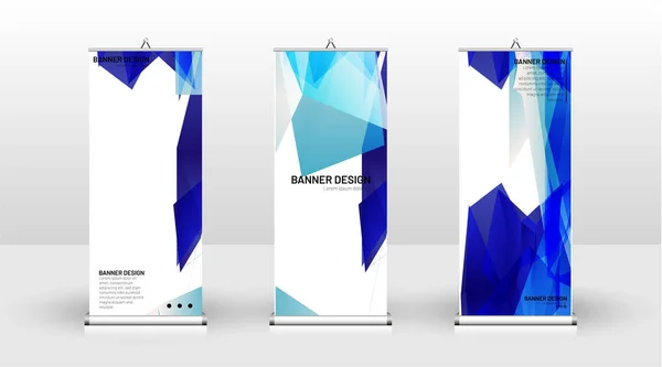 Design vertikaler Banner-Vorlagen. kann für Broschüren, Cover, Veröffentlichungen usw. verwendet werden. Konzept eines dreieckigen Designs Hintergrundmuster mit der Farbe blau — Stockvektor