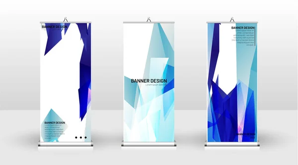 Design vertikaler Banner-Vorlagen. kann für Broschüren, Cover, Veröffentlichungen usw. verwendet werden. Konzept eines dreieckigen Designs Hintergrundmuster mit der Farbe blau — Stockvektor