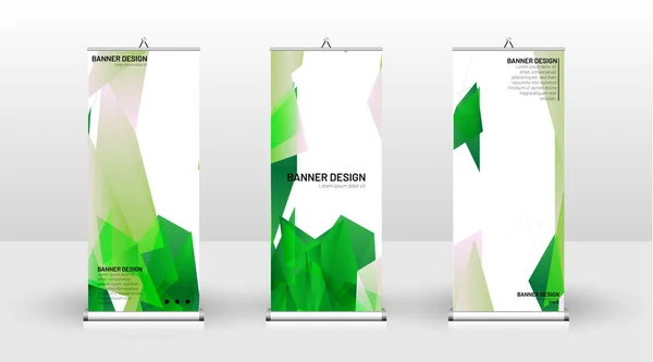 Vertical banner template design. can be used for brochures, covers, publications, etc. Concept of a triangular design background pattern with color green — Stock Vector