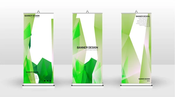 Design verticale del modello di banner. può essere utilizzato per opuscoli, copertine, pubblicazioni, ecc. Concetto di un disegno triangolare modello di sfondo con colore verde — Vettoriale Stock