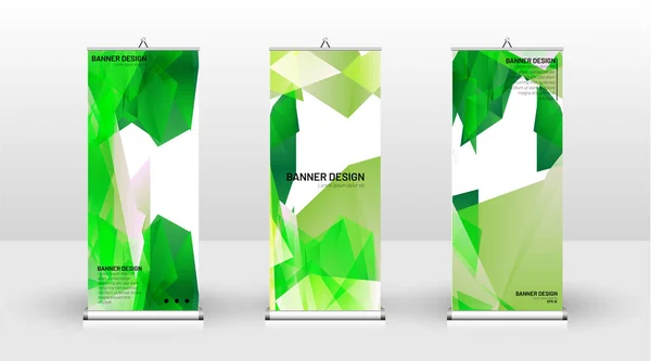Design vertikaler Banner-Vorlagen. kann für Broschüren, Cover, Veröffentlichungen usw. verwendet werden. Konzept eines dreieckigen Designs Hintergrundmuster mit der Farbe grün — Stockvektor