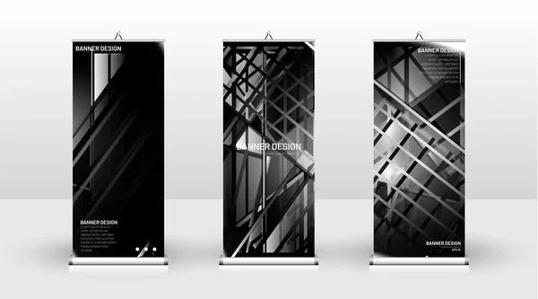 Diseño de plantilla de banner vertical. se puede utilizar para folletos, cubiertas, publicaciones, etc.gris y negro de fondo y patrones de textura — Vector de stock