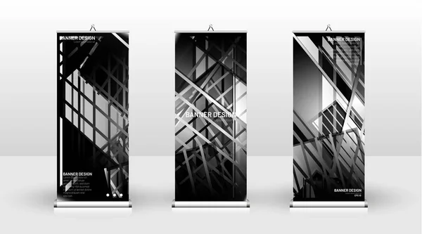 Vertical banner template design. can be used for brochures, covers, publications, etc.gray and black background and texture patterns — Stock Vector