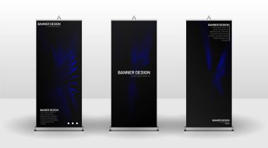Dikey banner şablonu tasarımı. broşürler, kapaklar, yayınlar, vb dalgalı çizgiler vektör mavi ve siyah arka plan için kullanılabilir.