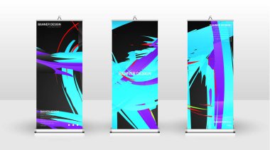 Dikey banner şablonu tasarımı. broşürler, kapaklar, yayınlar vb. için kullanılabilir. Renkli dalga sıçrama vektör arka plan tasarımı.