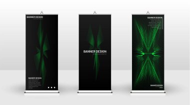 Dikey banner şablonu tasarımı. broşürler, kapaklar, yayınlar, vb dalgalı çizgiler vektör yeşil ve siyah arka plan için kullanılabilir.