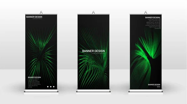 Vertical banner template design. can be used for brochures, covers, publications, etc. wavy lines vector green and black background. — Stock Vector