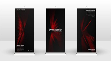 Dikey banner şablonu tasarımı. broşürler, kapaklar, yayınlar, vb dalgalı çizgiler vektör kırmızı ve siyah arka plan için kullanılabilir.