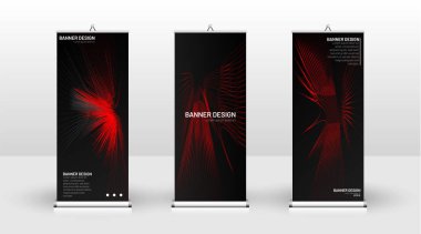 Dikey banner şablonu tasarımı. broşürler, kapaklar, yayınlar, vb dalgalı çizgiler vektör kırmızı ve siyah arka plan için kullanılabilir.