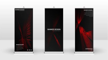 Dikey banner şablonu tasarımı. broşürler, kapaklar, yayınlar, vb dalgalı çizgiler vektör kırmızı ve siyah arka plan için kullanılabilir.