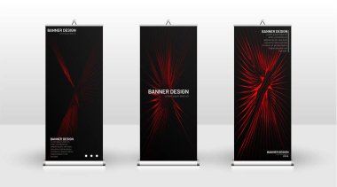 Dikey banner şablonu tasarımı. broşürler, kapaklar, yayınlar, vb dalgalı çizgiler vektör kırmızı ve siyah arka plan için kullanılabilir.