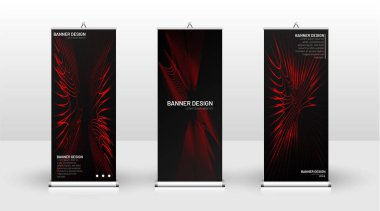 Dikey banner şablonu tasarımı. broşürler, kapaklar, yayınlar, vb dalgalı çizgiler vektör kırmızı ve siyah arka plan için kullanılabilir.