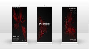 Dikey banner şablonu tasarımı. broşürler, kapaklar, yayınlar, vb dalgalı çizgiler vektör kırmızı ve siyah arka plan için kullanılabilir.