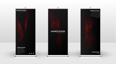 Dikey banner şablonu tasarımı. broşürler, kapaklar, yayınlar, vb dalgalı çizgiler vektör kırmızı ve siyah arka plan için kullanılabilir.